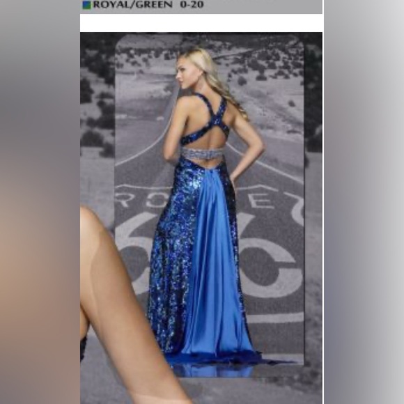 Riva Designs Turquoise Sequin Prom Dress - Picture 2 of 6